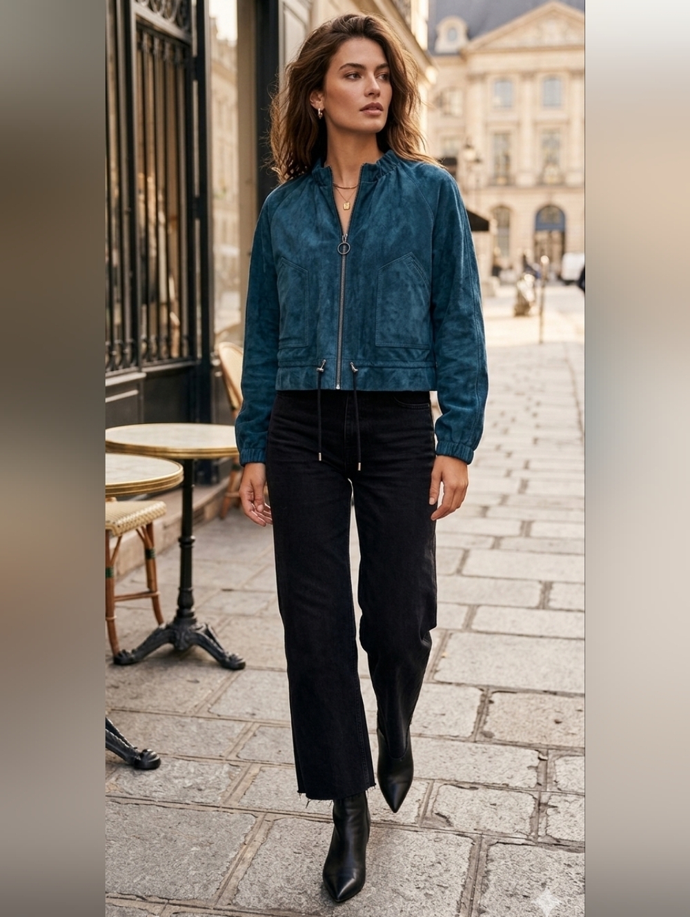 BCBGMAXAZRIA Women's Teal Color Faux Suede Full Zip Bomber Jacket! Size S NWT